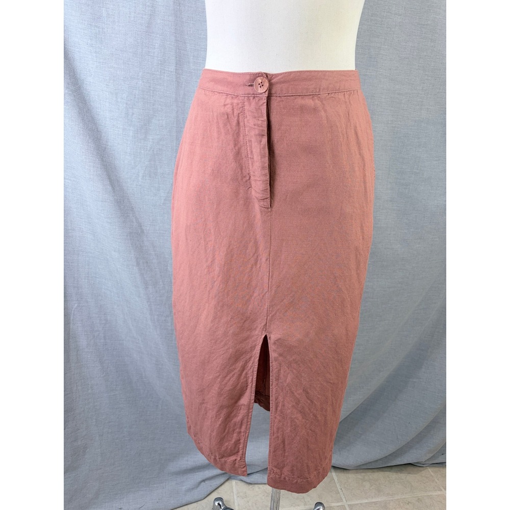 Oysho Midi Skirt Terracotta Linen Blend Elastic Waist Pockets Size S